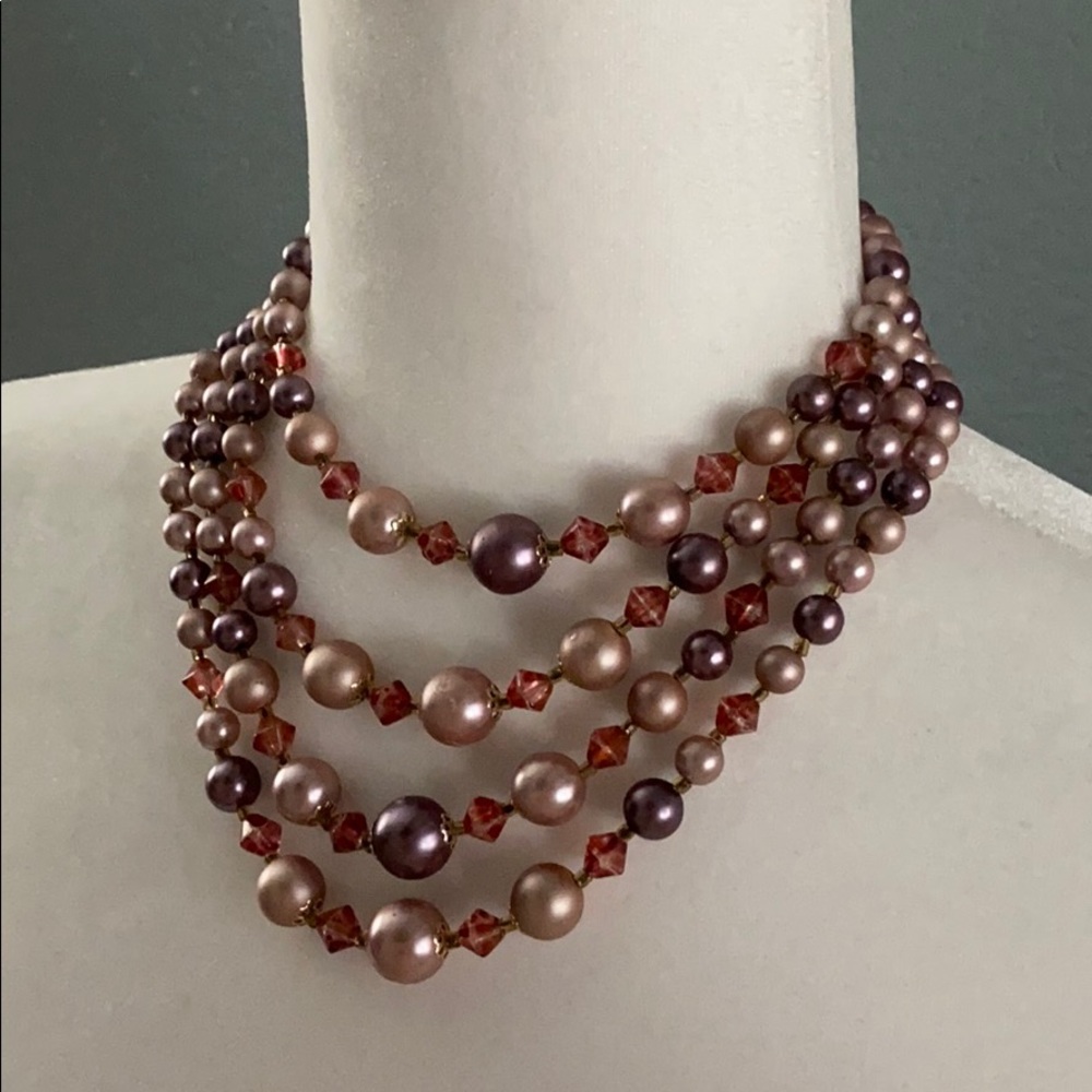 Vintage Triple Strand Beaded Necklace
